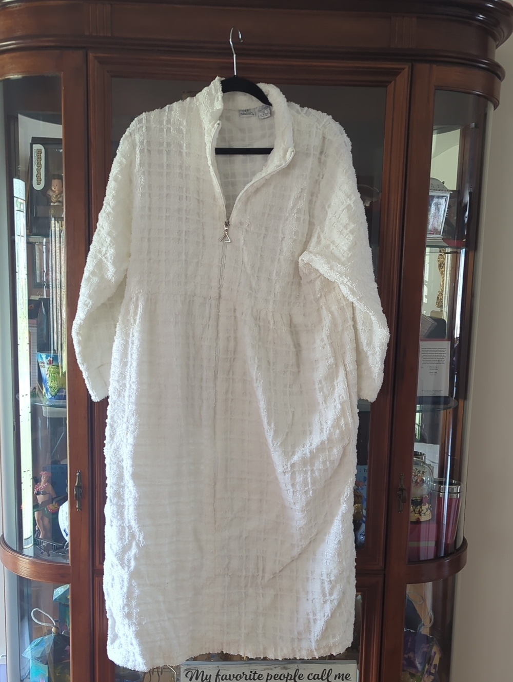 Classic White Textured Lounge Robe with Zip Neck